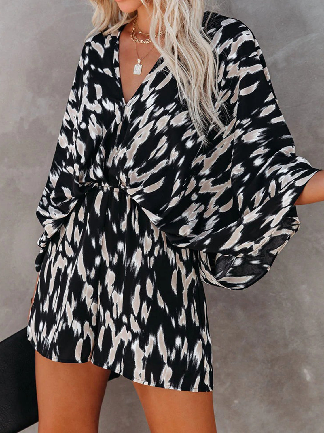 Kimono Sleeve Printed Romper