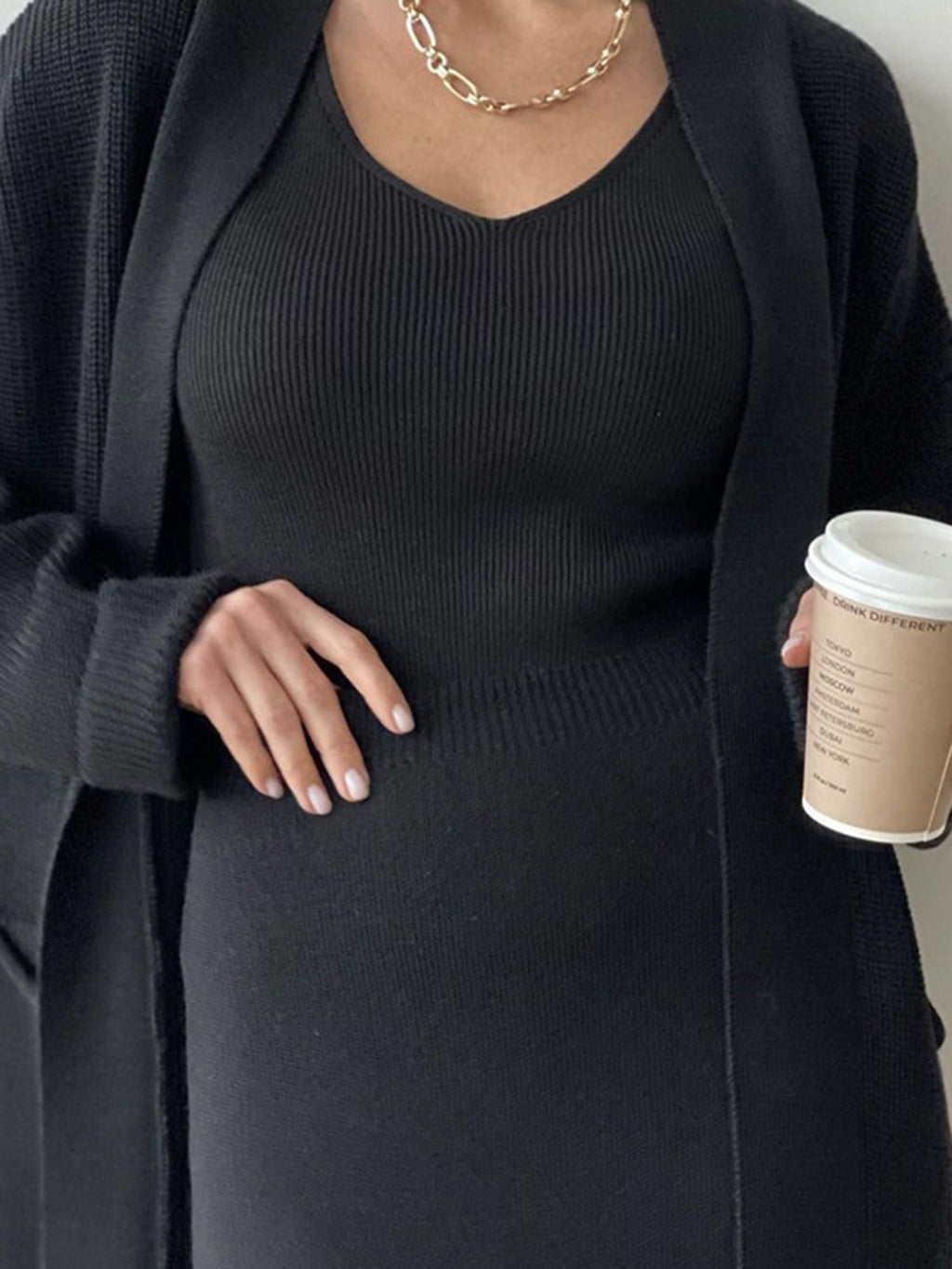 Pocketed Cardigan and Skirt Set