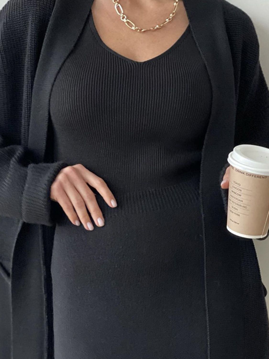 Pocketed Cardigan and Skirt Set