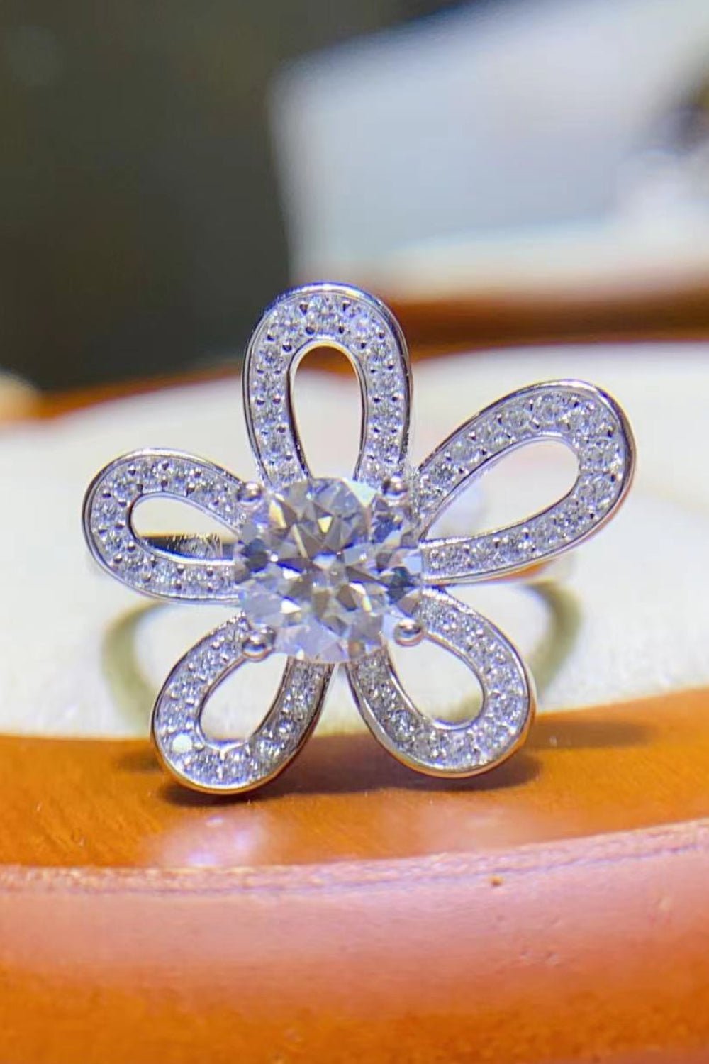 1 Carat Moissanite Flower-Shape Open Ring - Style To Fit