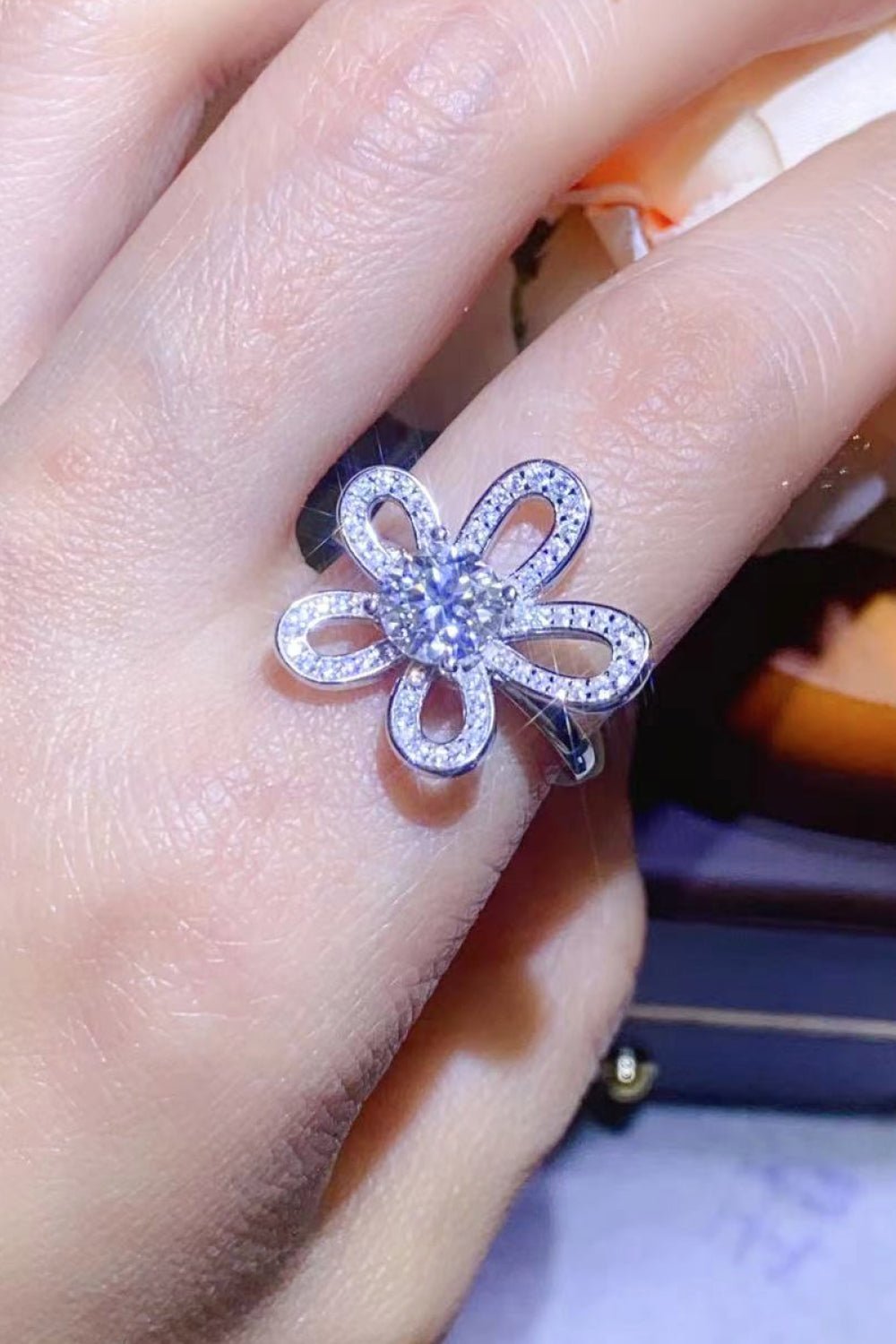 1 Carat Moissanite Flower-Shape Open Ring - Style To Fit