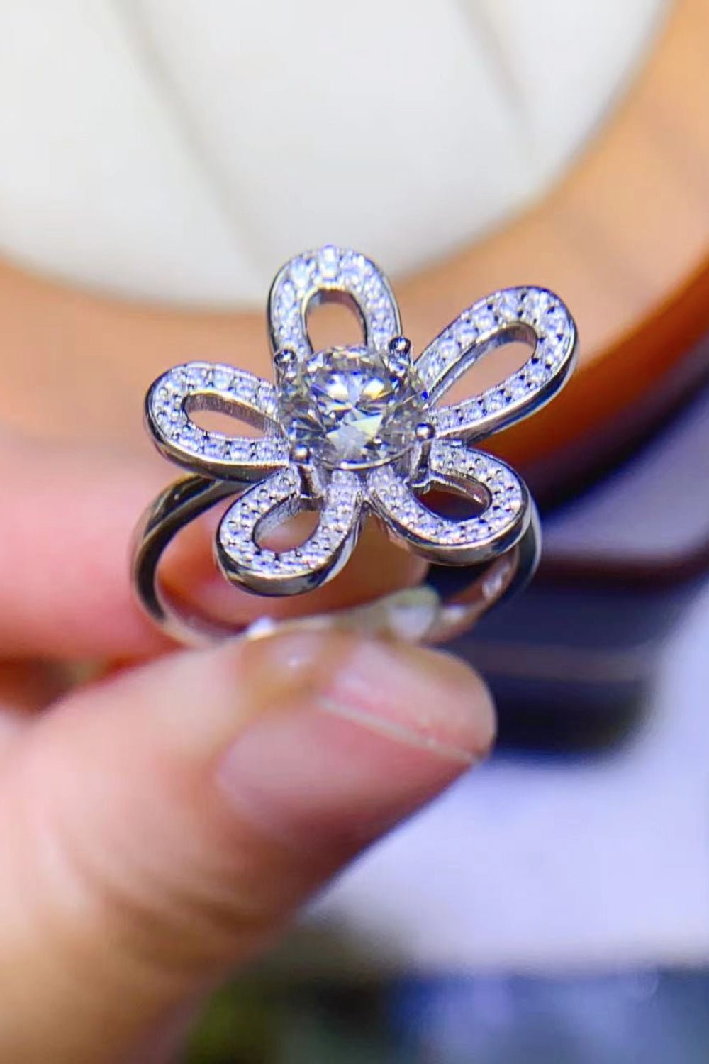 1 Carat Moissanite Flower-Shape Open Ring - Style To Fit