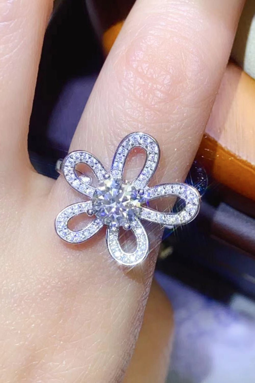 1 Carat Moissanite Flower-Shape Open Ring - Style To Fit