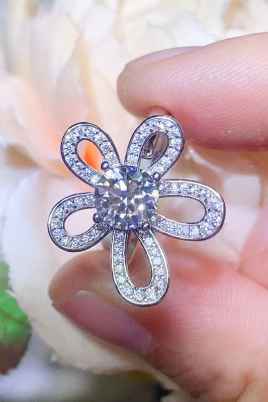 1 Carat Moissanite Flower-Shape Open Ring - Style To Fit