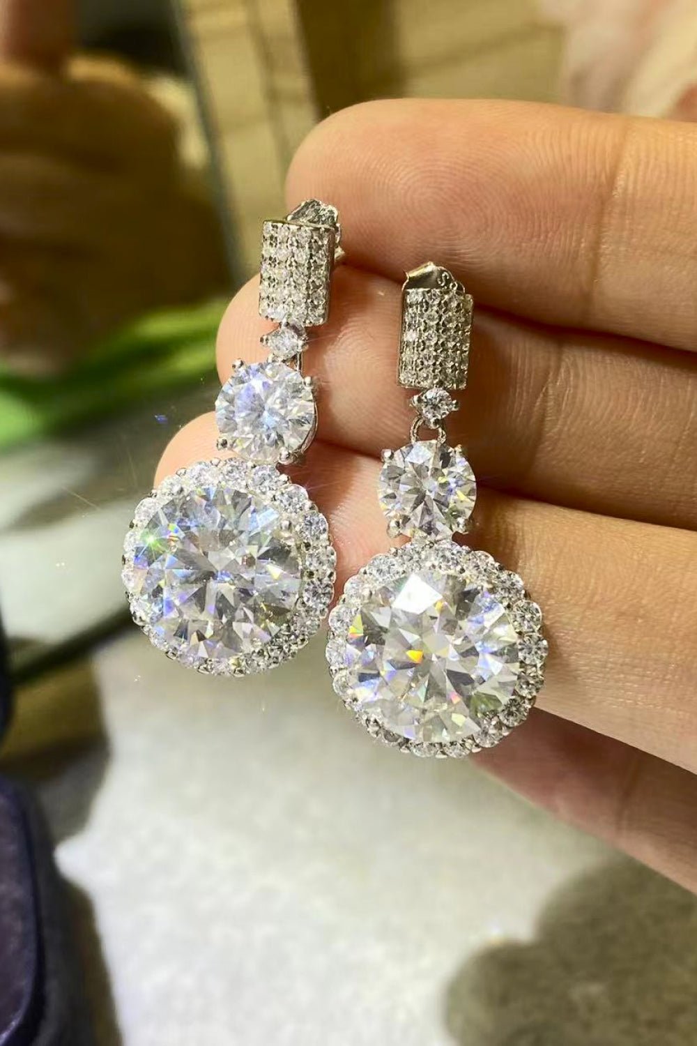 12 Carat Moissanite Platinum-Plated Drop Earrings - Style To Fit