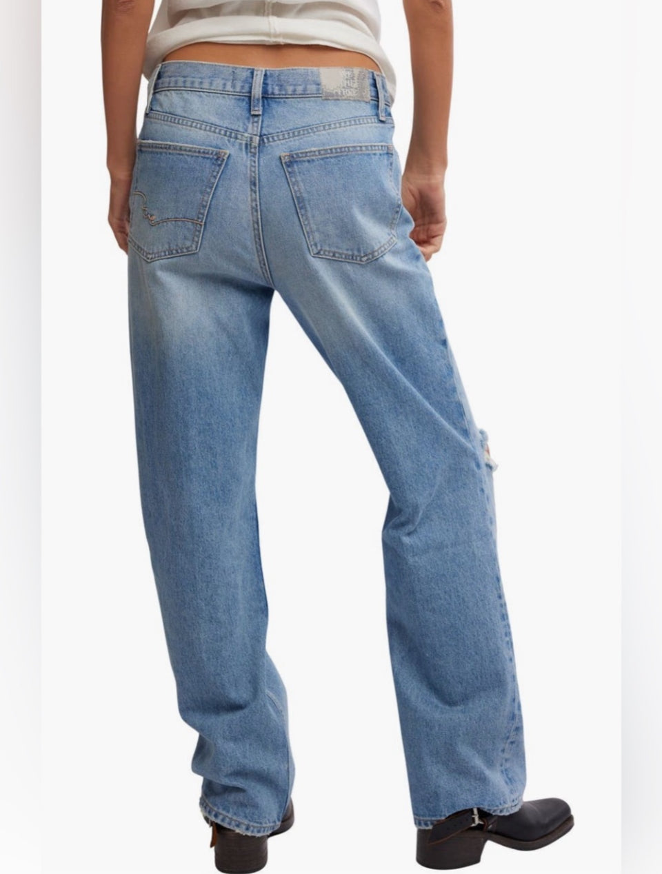 Free People “Holly” High Rise Ripped Bootcut Jeans
