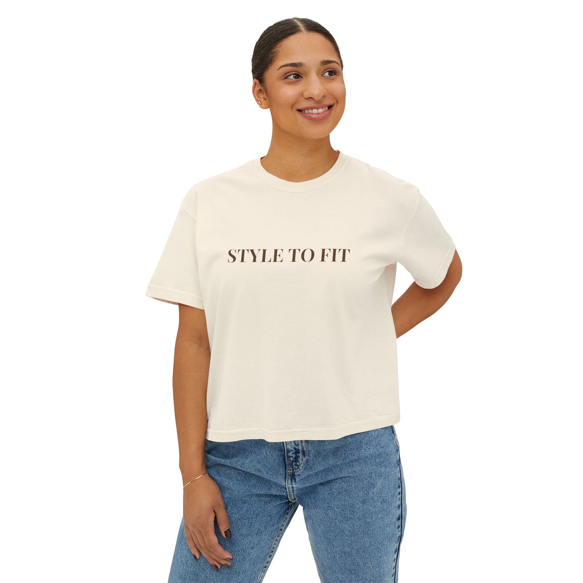 𝐒𝐓𝐘𝐋𝐄 𝐓𝐎 𝐅𝐈𝐓 Women's Boxy Tee (Brown Lettering)