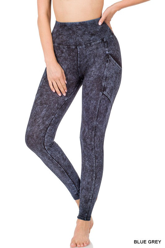 Mineral Wash Wide Waistband Full-Length Leggings