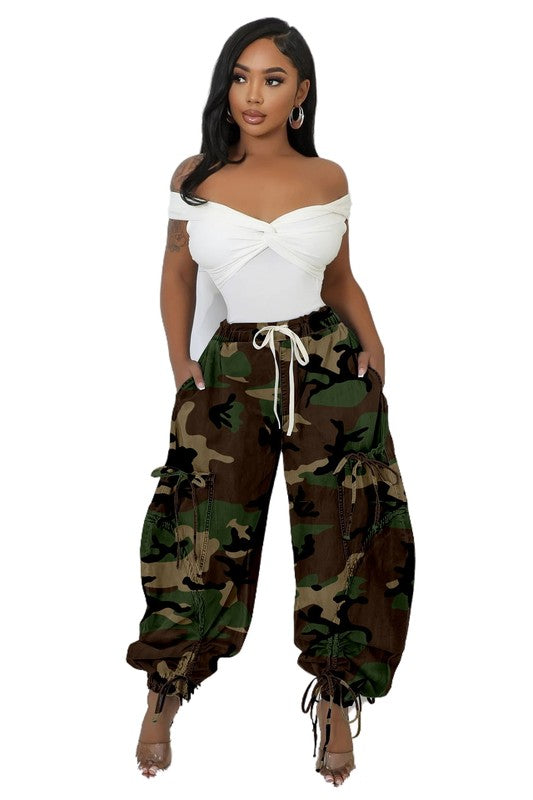 Dreya Camo Drawstring Cargo Pants