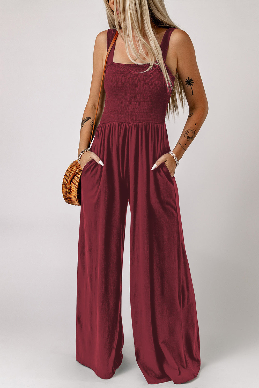 Smocked Wide Leg Jumpsuit