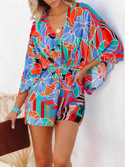 Kimono Sleeve Printed Romper