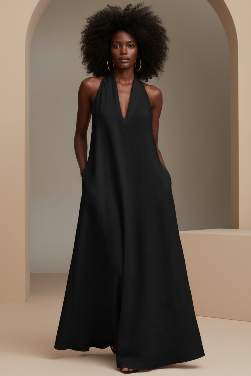 Halter Neck Maxi Dress with Pockets