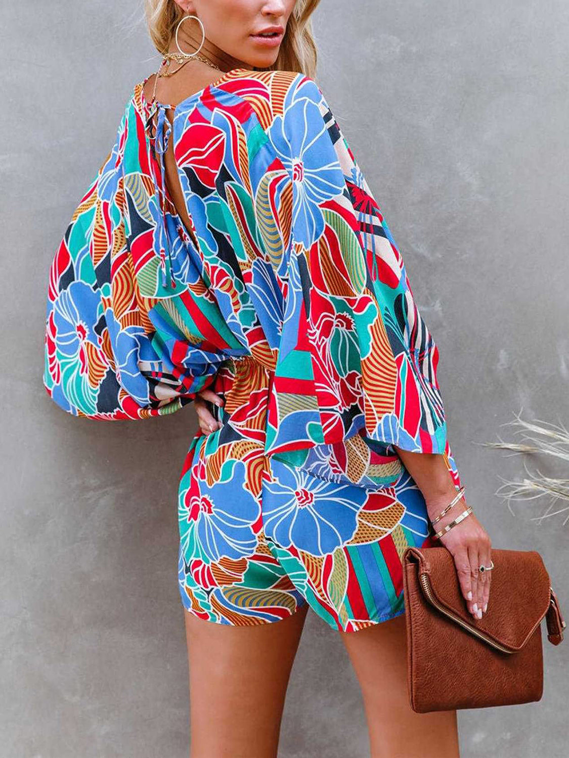 Kimono Sleeve Printed Romper