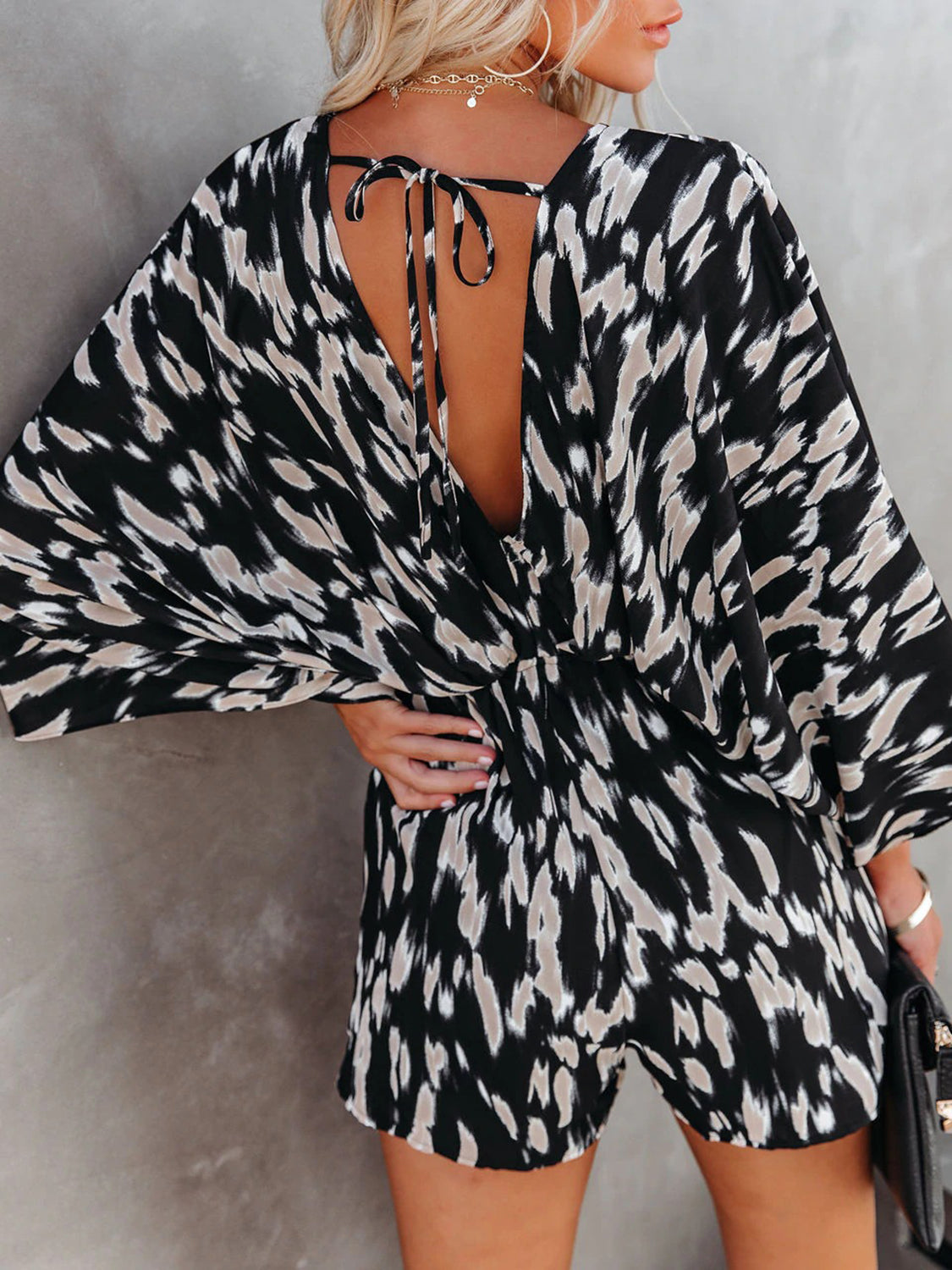 Kimono Sleeve Printed Romper