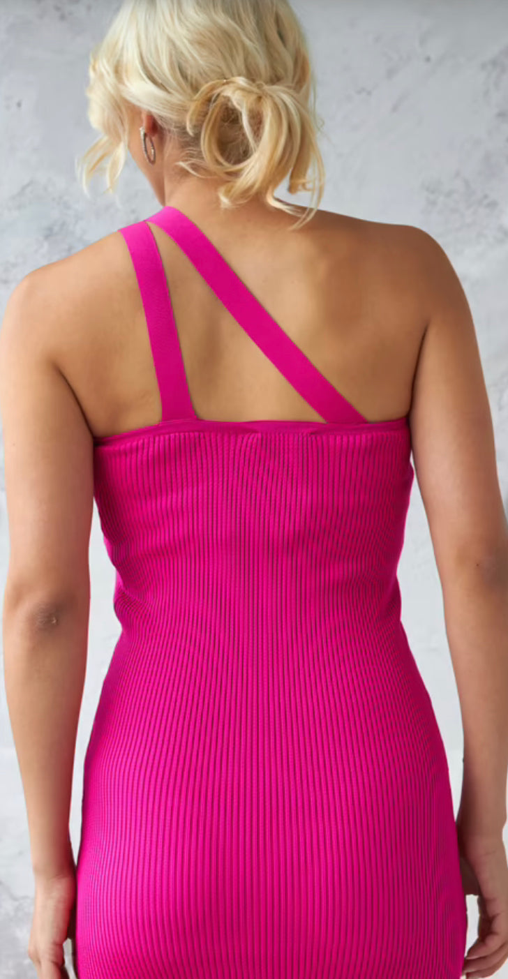 Fuchsia Asymmetrical Knit Dress