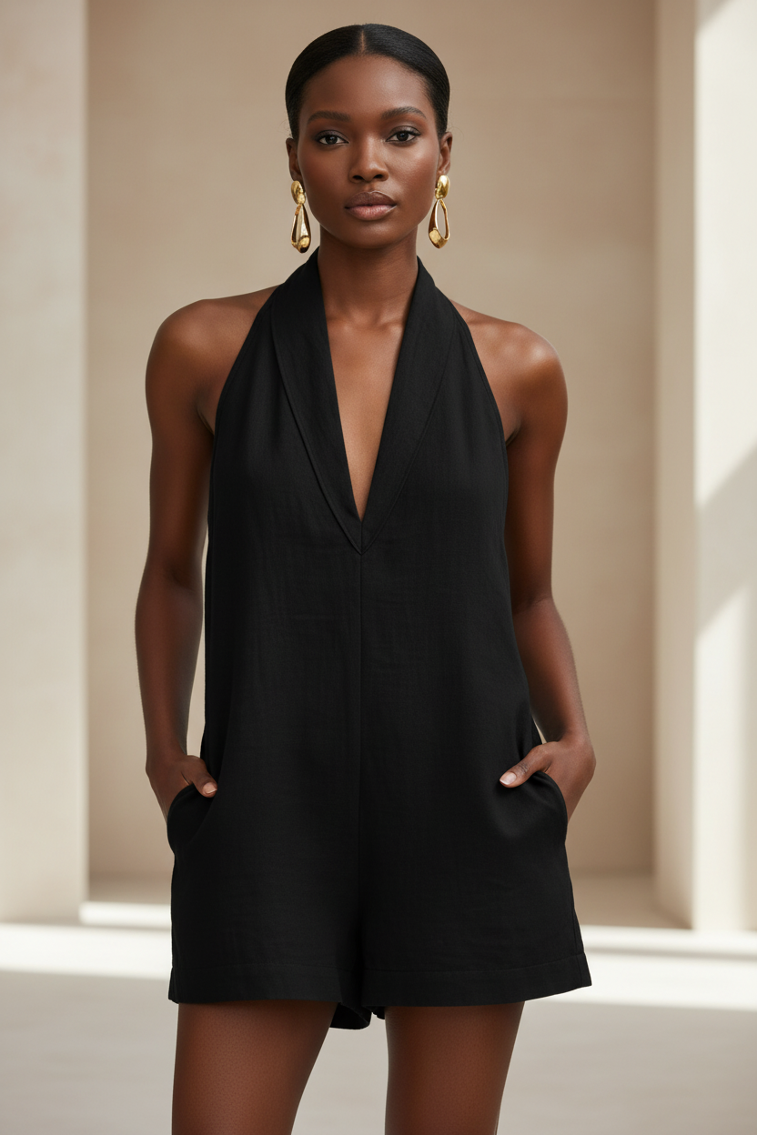 V-Neck Jumpsuit with Pockets