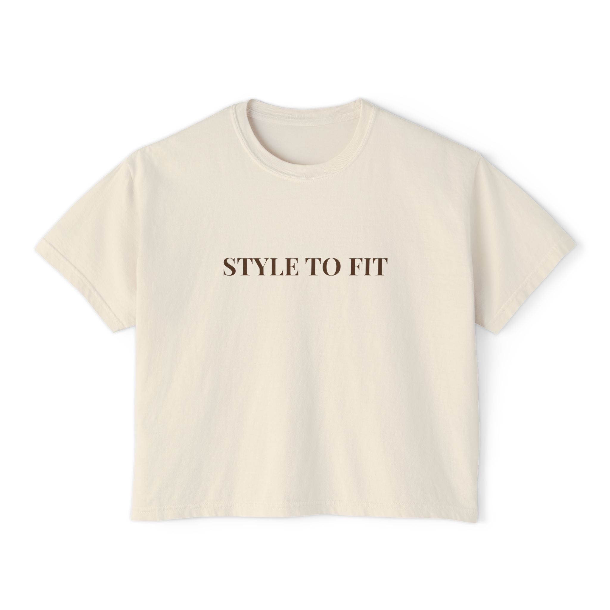 𝐒𝐓𝐘𝐋𝐄 𝐓𝐎 𝐅𝐈𝐓 Women's Boxy Tee (Brown Lettering)