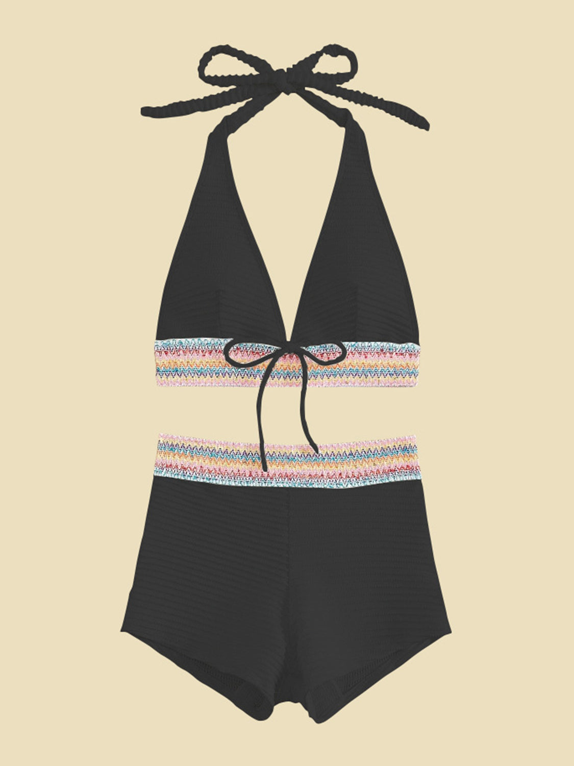 Backless Textured Halter Neck Two-Piece Swim Set