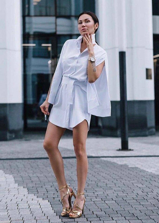 Button-Up Shirt Belted Mini Women Dress