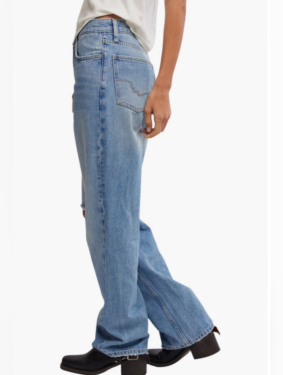 Free People “Holly” High Rise Ripped Bootcut Jeans