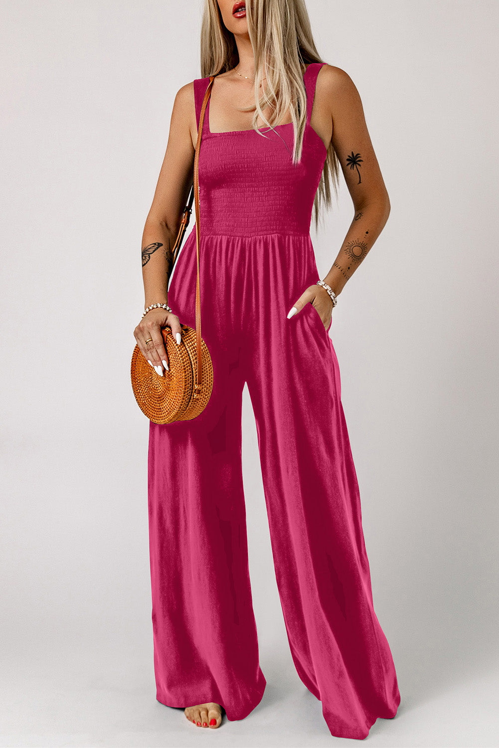 Smocked Wide Leg Jumpsuit