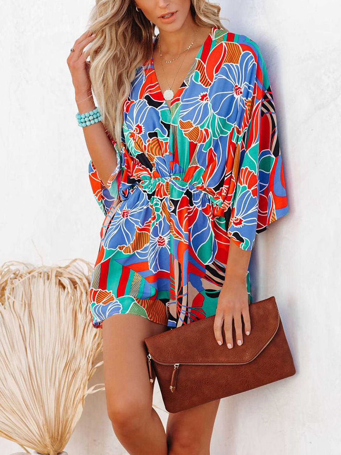 Kimono Sleeve Printed Romper