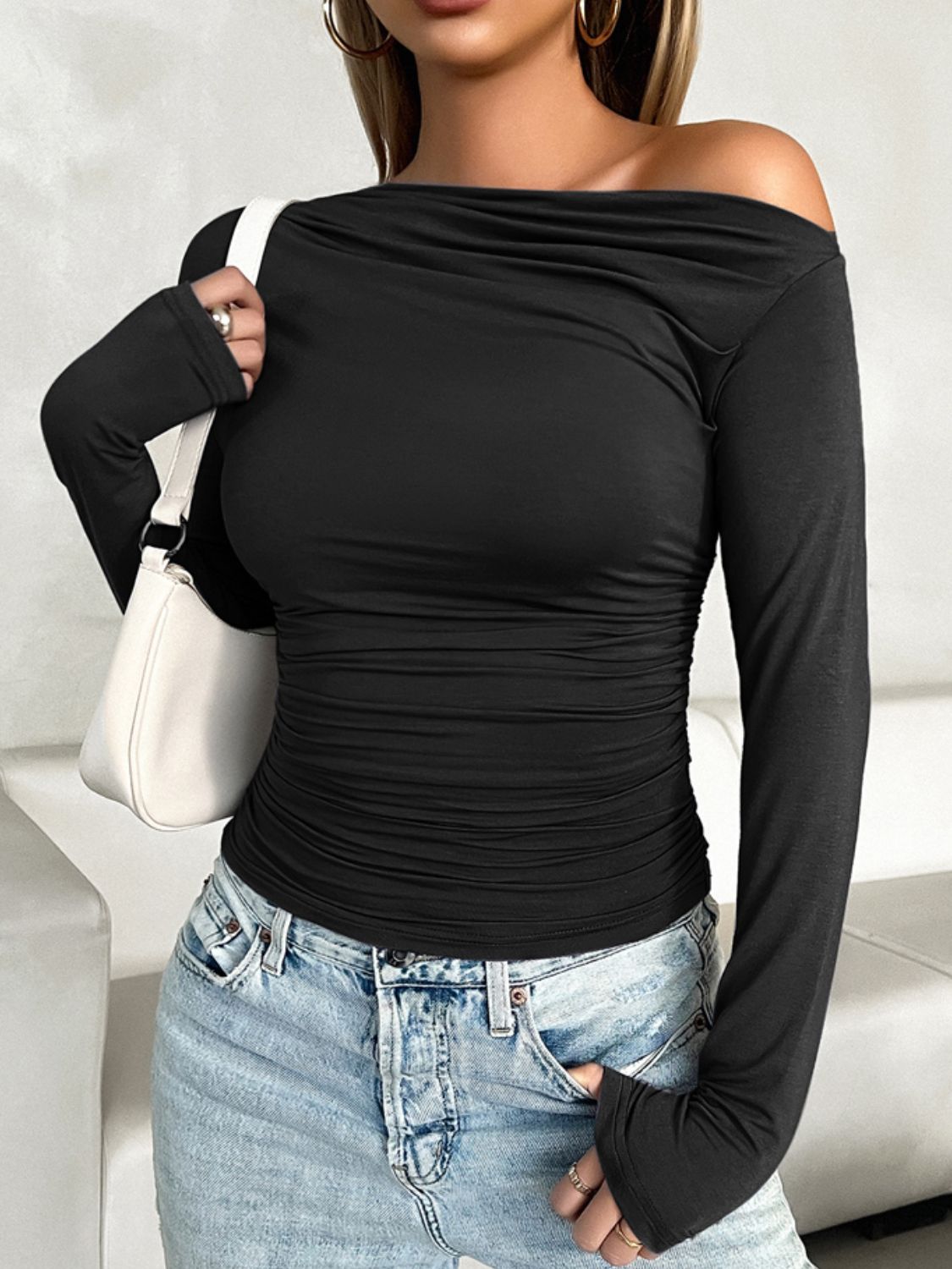 Ruched One Shoulder Top
