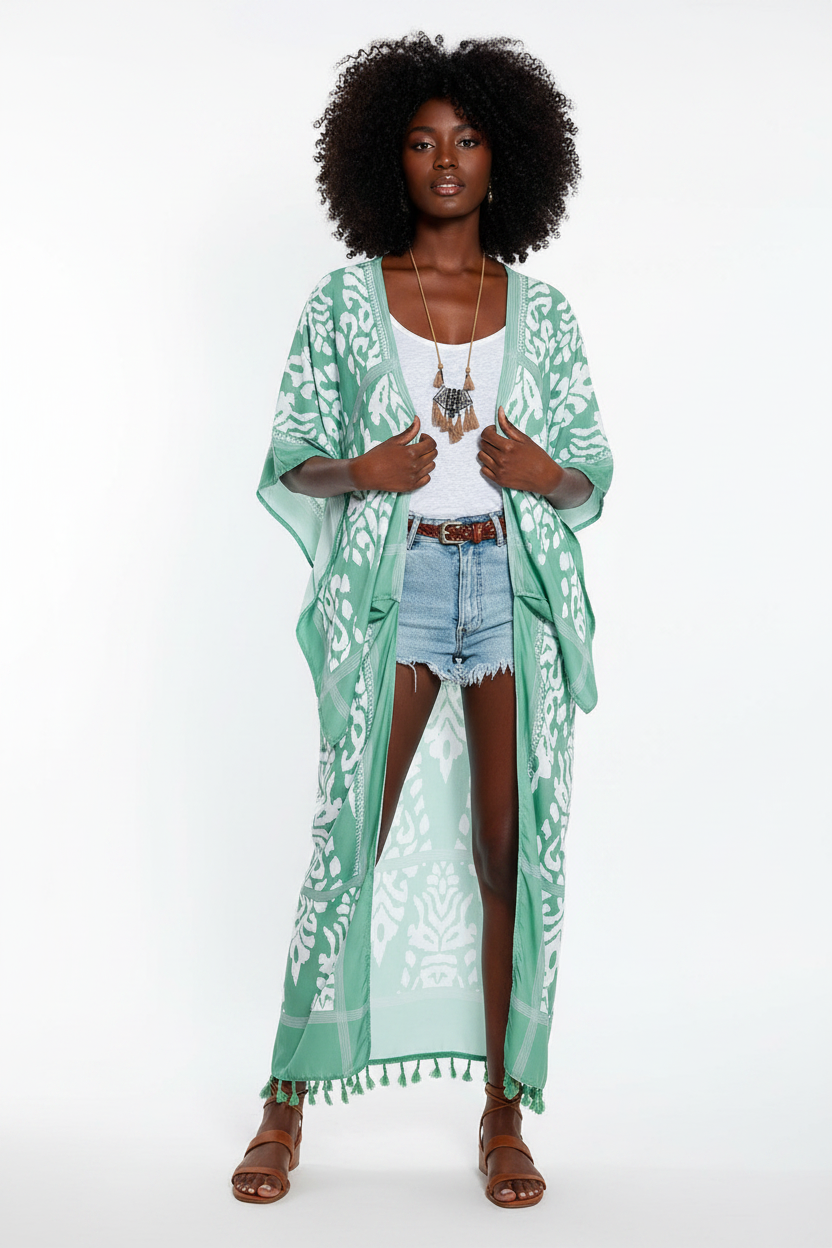 Printed Tassel Kimono