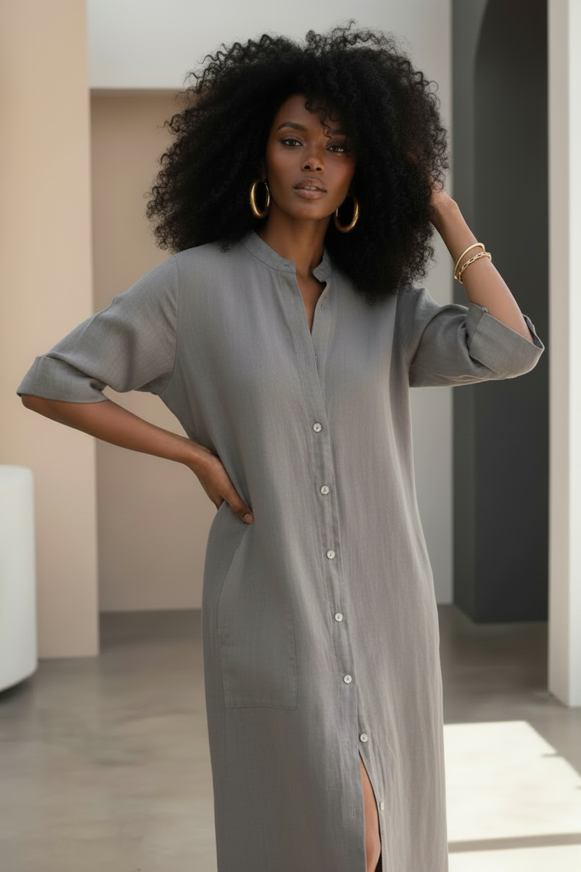 Linen Button-Down Shirt Dress