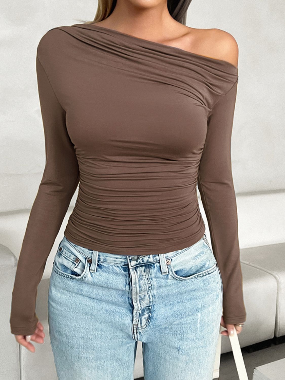 Ruched One Shoulder Top