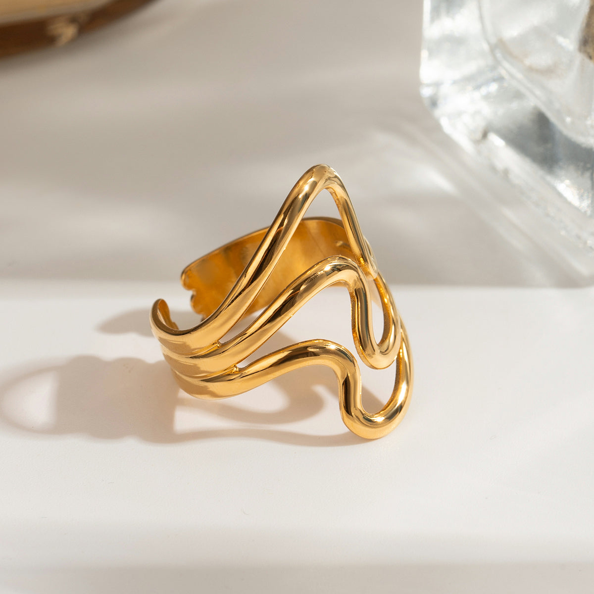 18K Gold-Plated Corrugated Open Ring