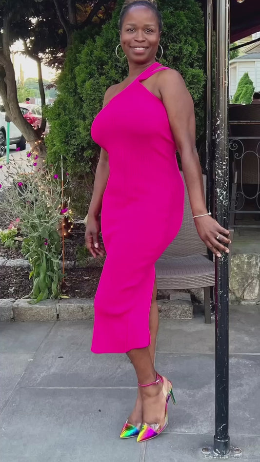 Fuchsia Asymmetrical Knit Dress