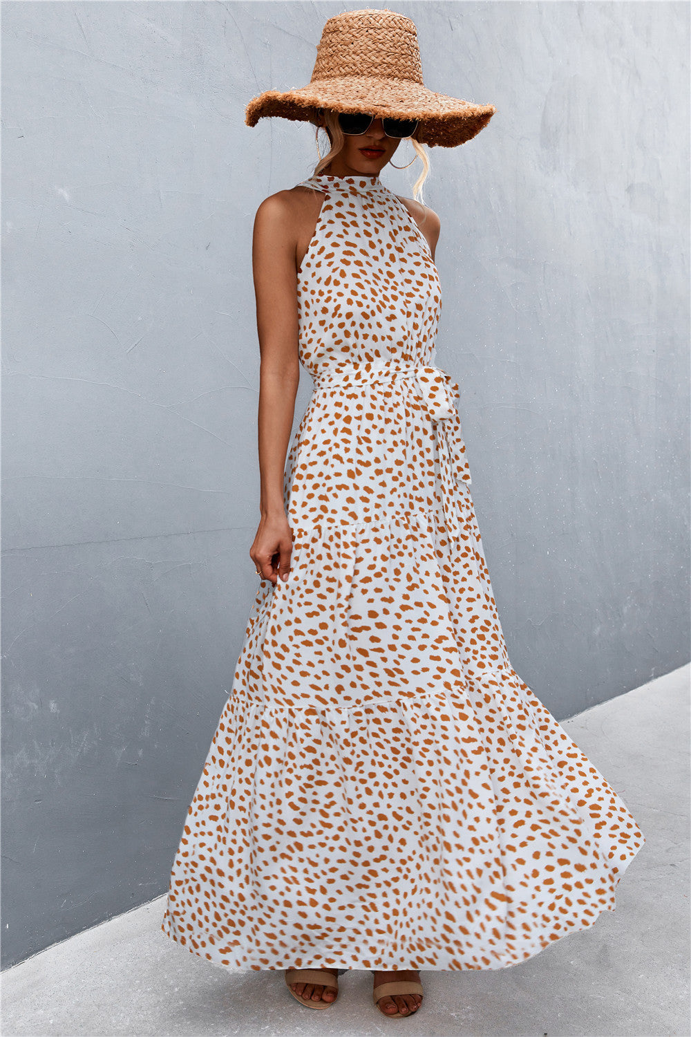 Printed Tie Waist Maxi Dress