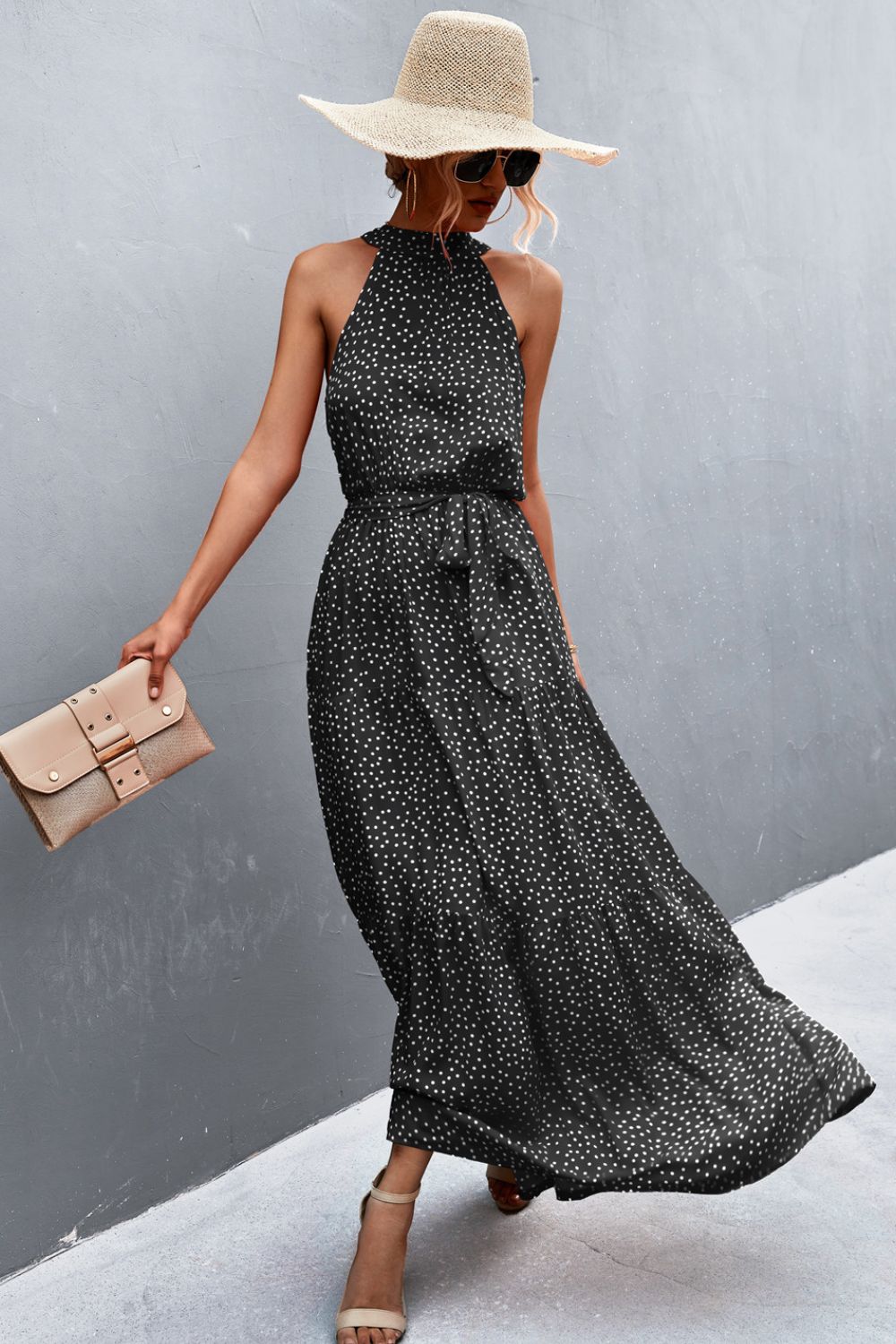 Printed Tie Waist Maxi Dress