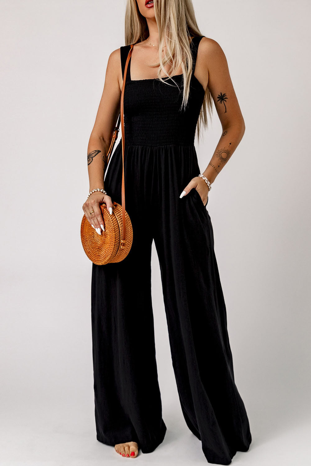 Smocked Wide Leg Jumpsuit