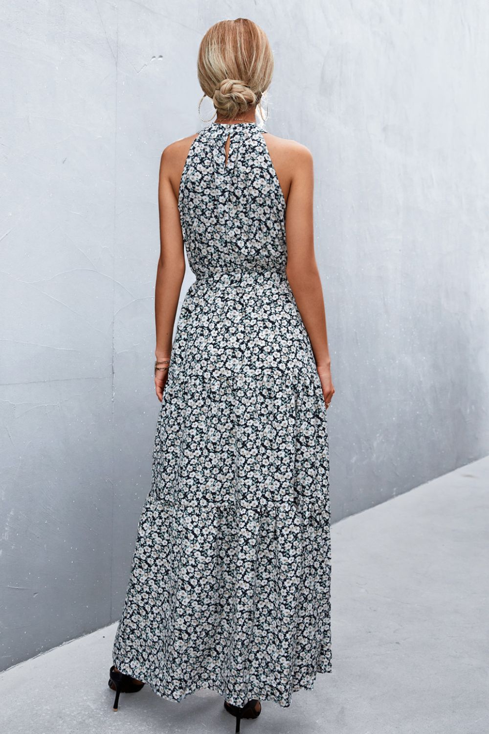 Printed Tie Waist Maxi Dress