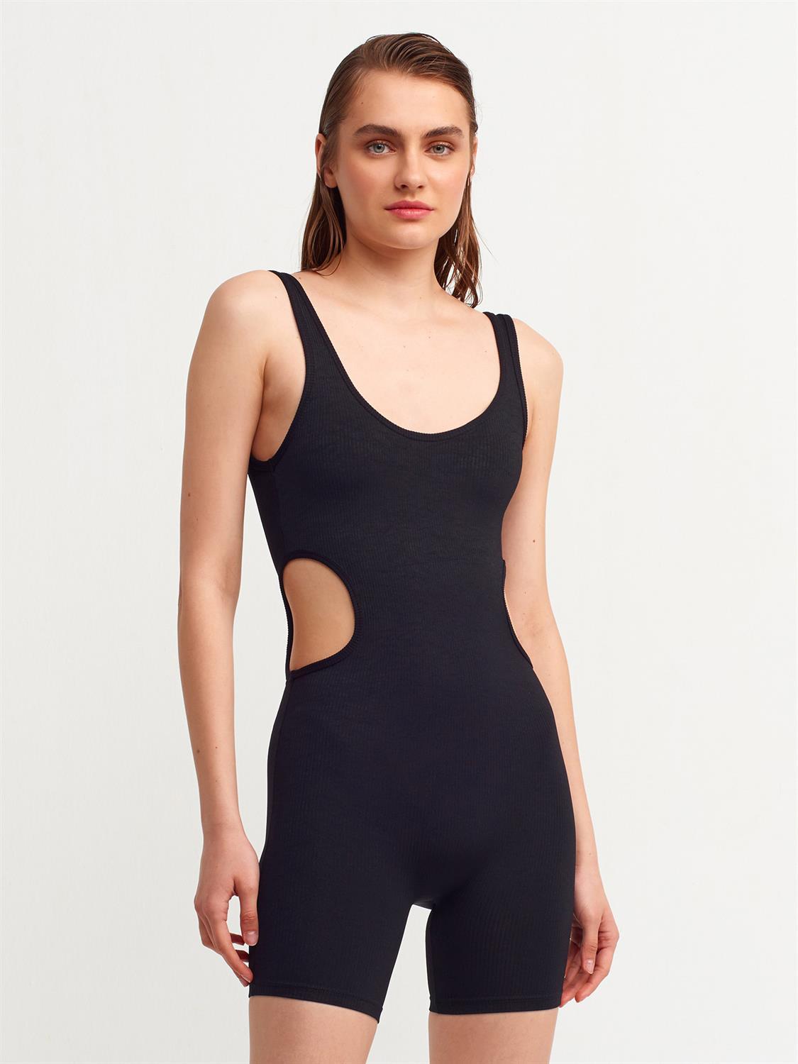 Window Detailed Jumpsuit-Black