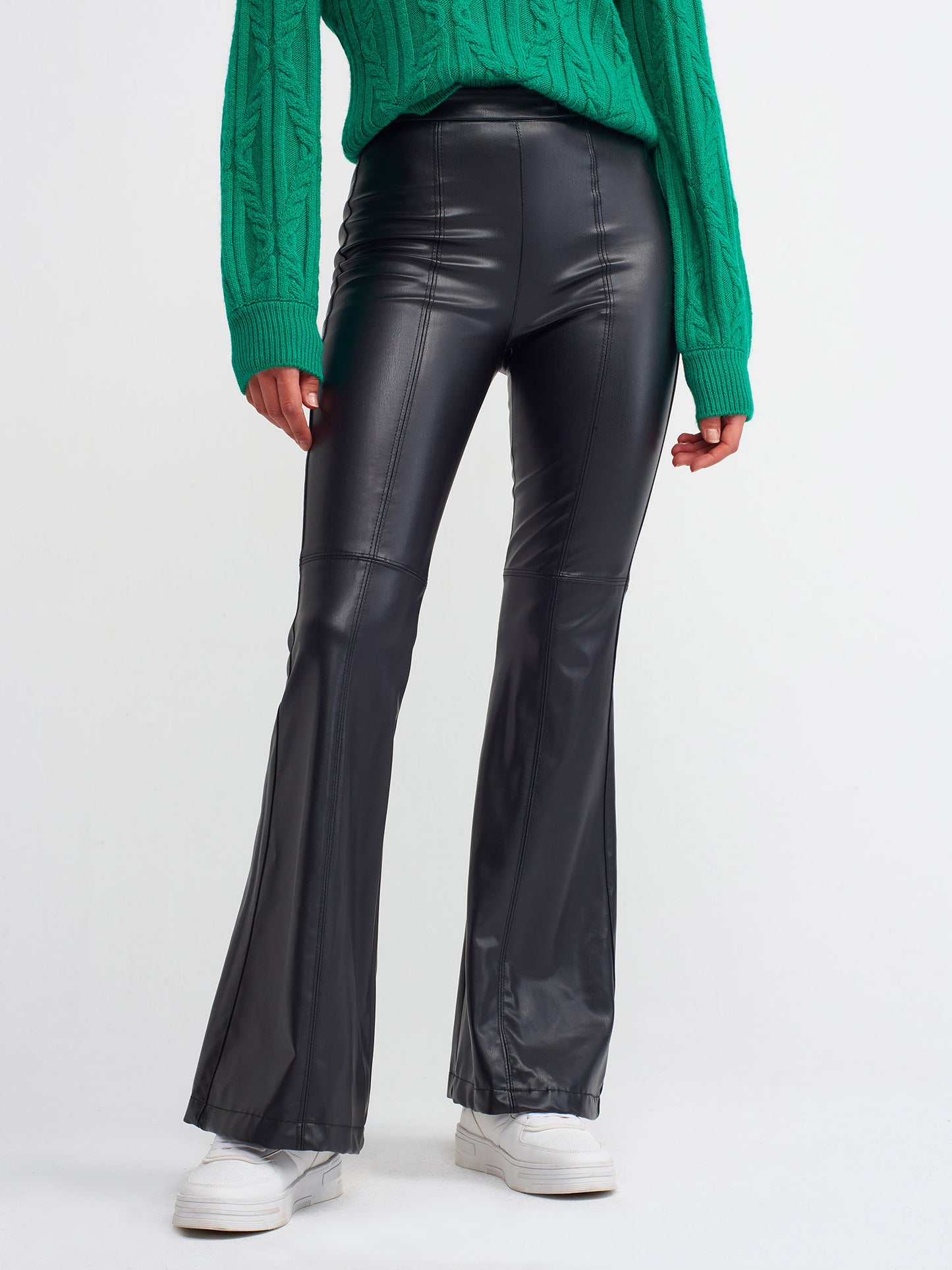 Bell Bottom Artificial Leather Pants