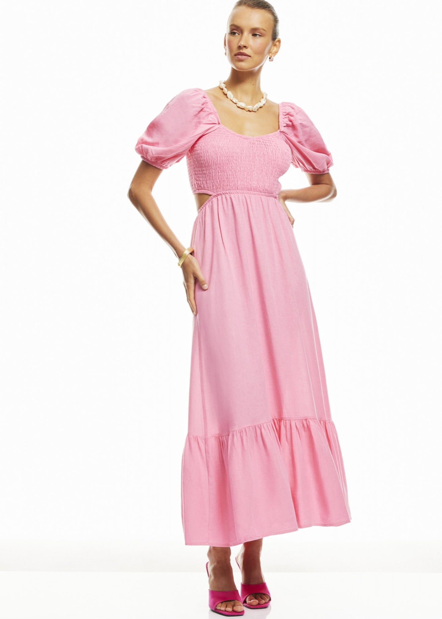 Low Back Linen Dress - Pink