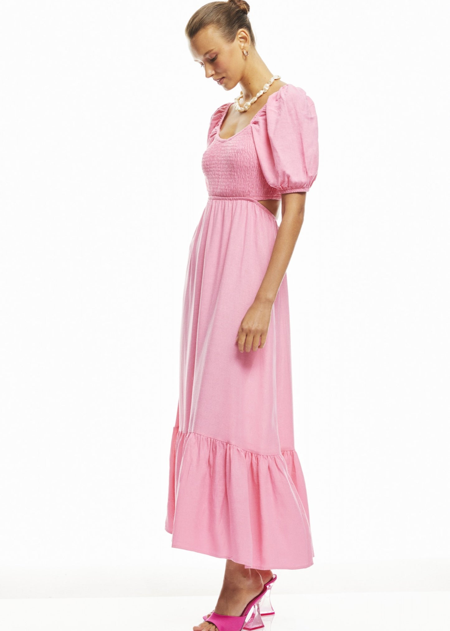 Low Back Linen Dress - Pink