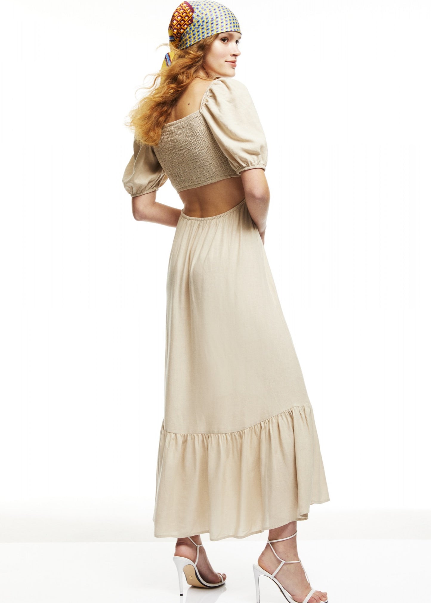 Low Back Linen Dress - Beige