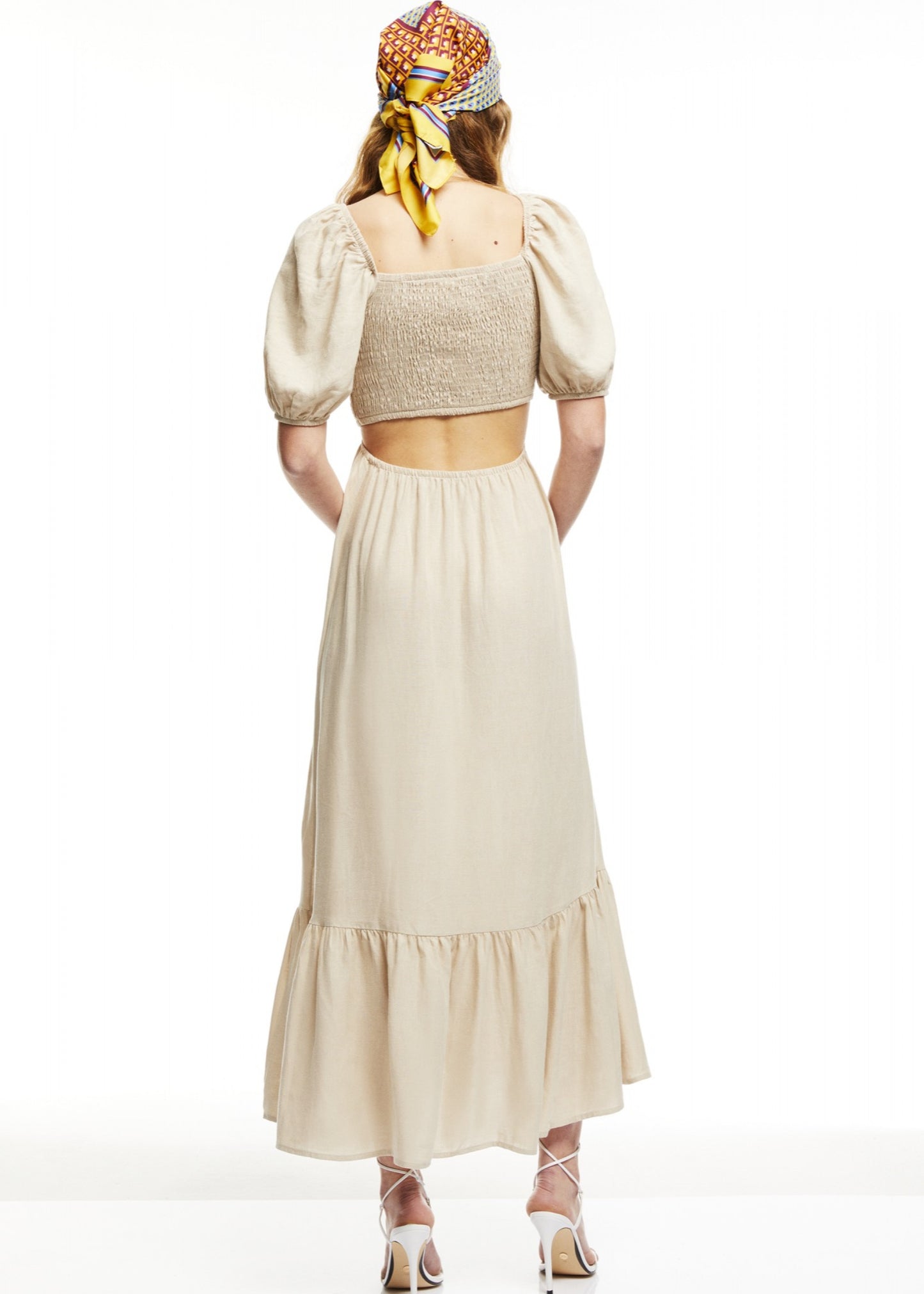 Low Back Linen Dress - Beige