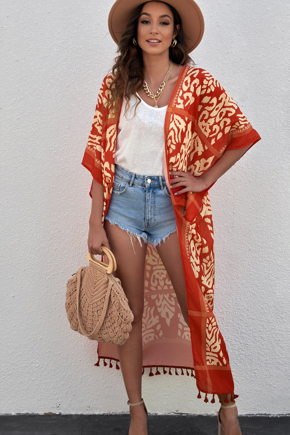 Printed Tassel Kimono