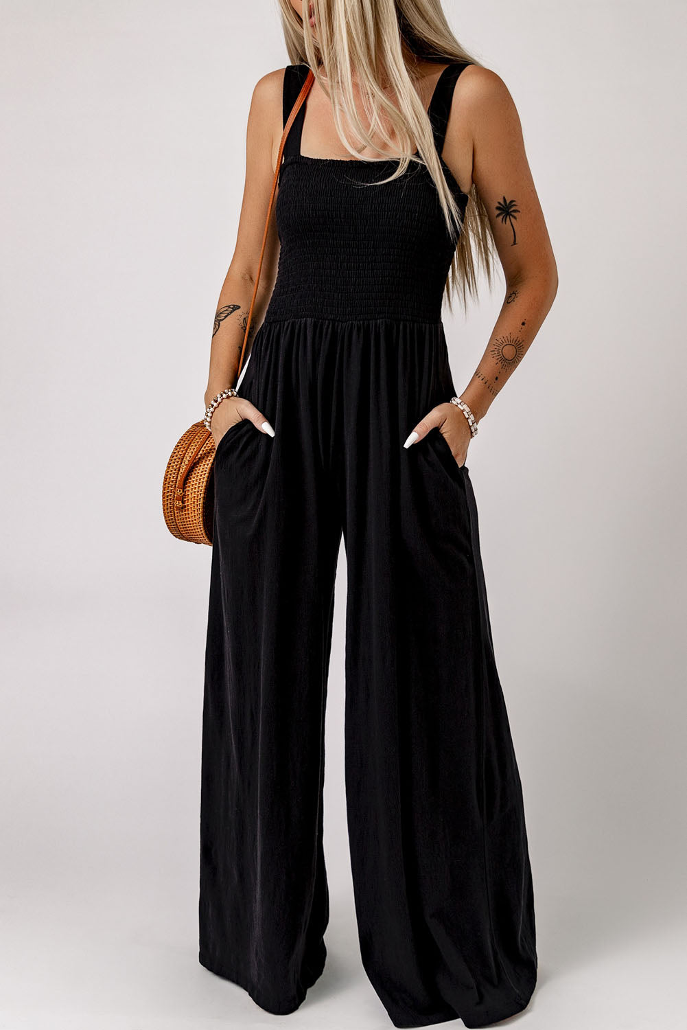 Smocked Wide Leg Jumpsuit