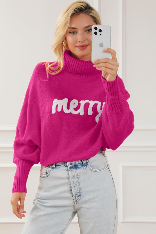 “Merry” Letter High Neck Sweater