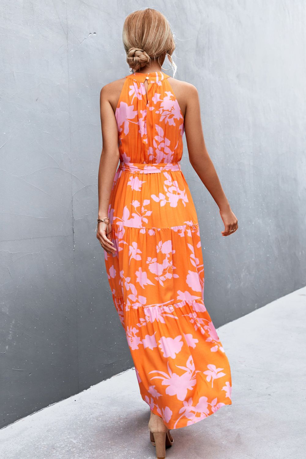 Printed Tie Waist Maxi Dress