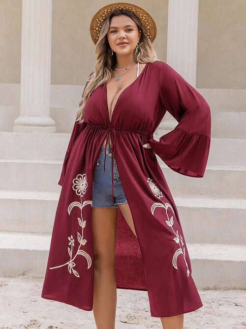 Plus Size Floral Drawstring Duster