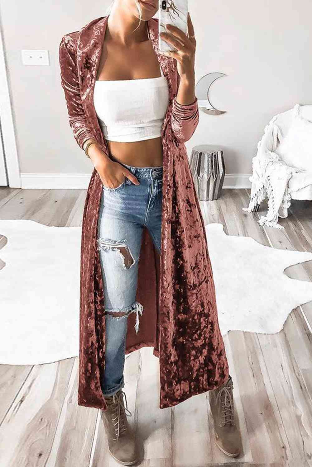 Open Front Long Sleeve Longline Duster