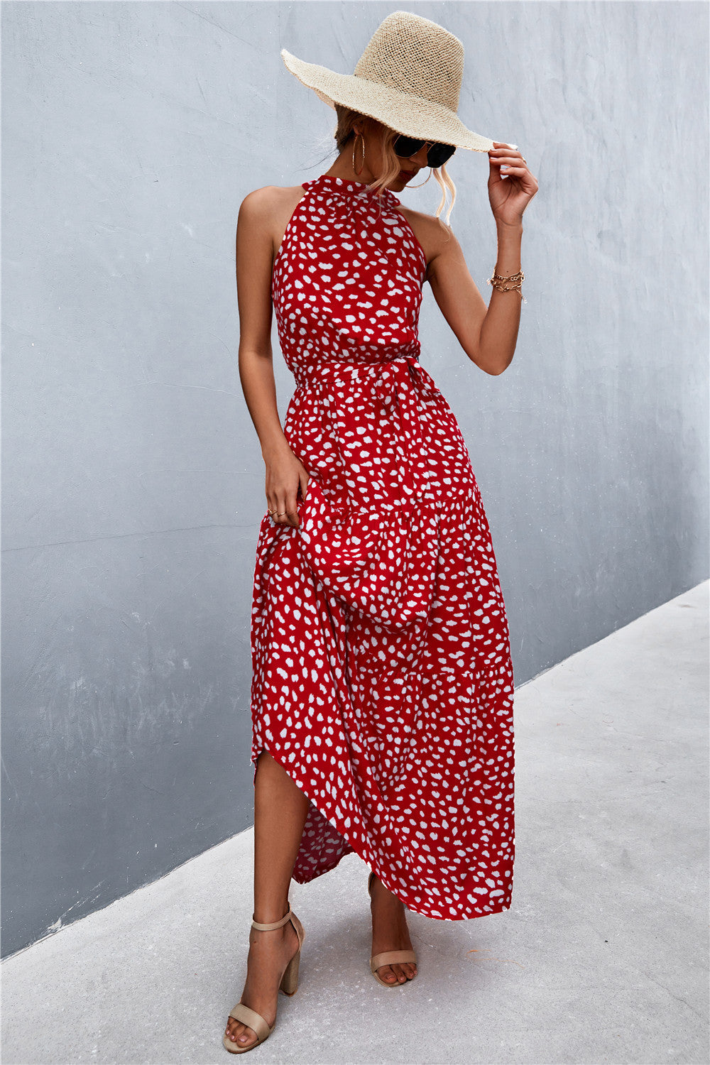 Printed Tie Waist Maxi Dress