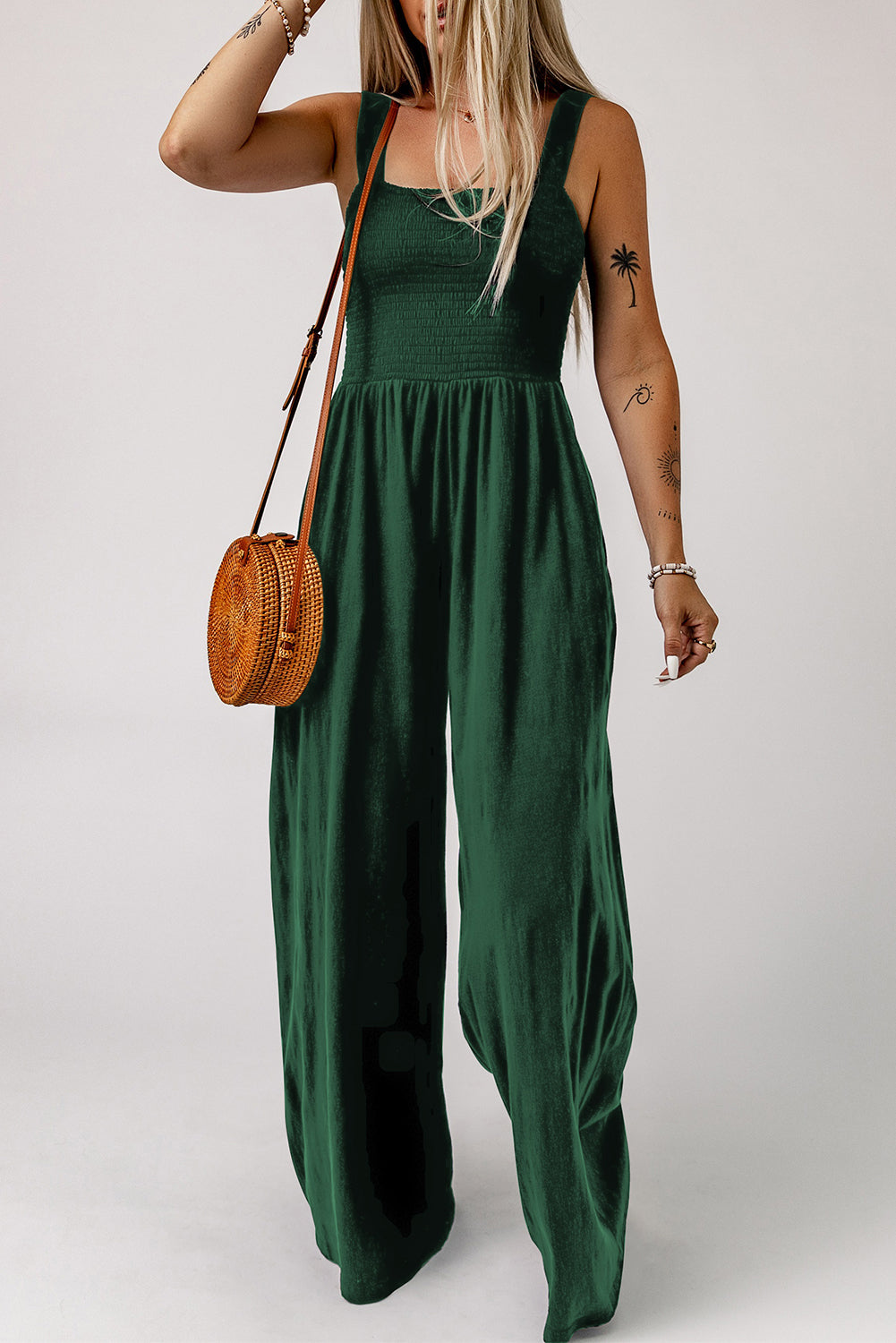 Smocked Wide Leg Jumpsuit